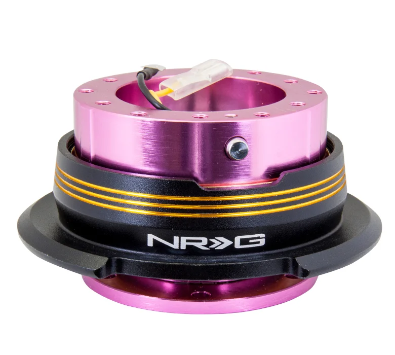 NRG Quick Release Kit Gen 2.9 Dual Strip Edition - Pink Body / Black Ring w/ Chrome Gold Horizontal Stripes