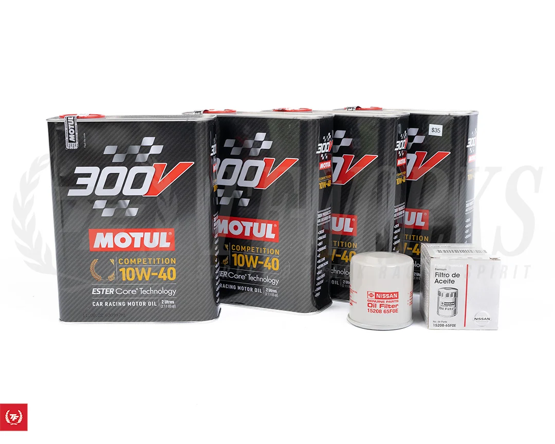 Motul 300V Racing Oil + Nissan OEM Oil Filter Package - RZ34 w/Oversize Oil Pan