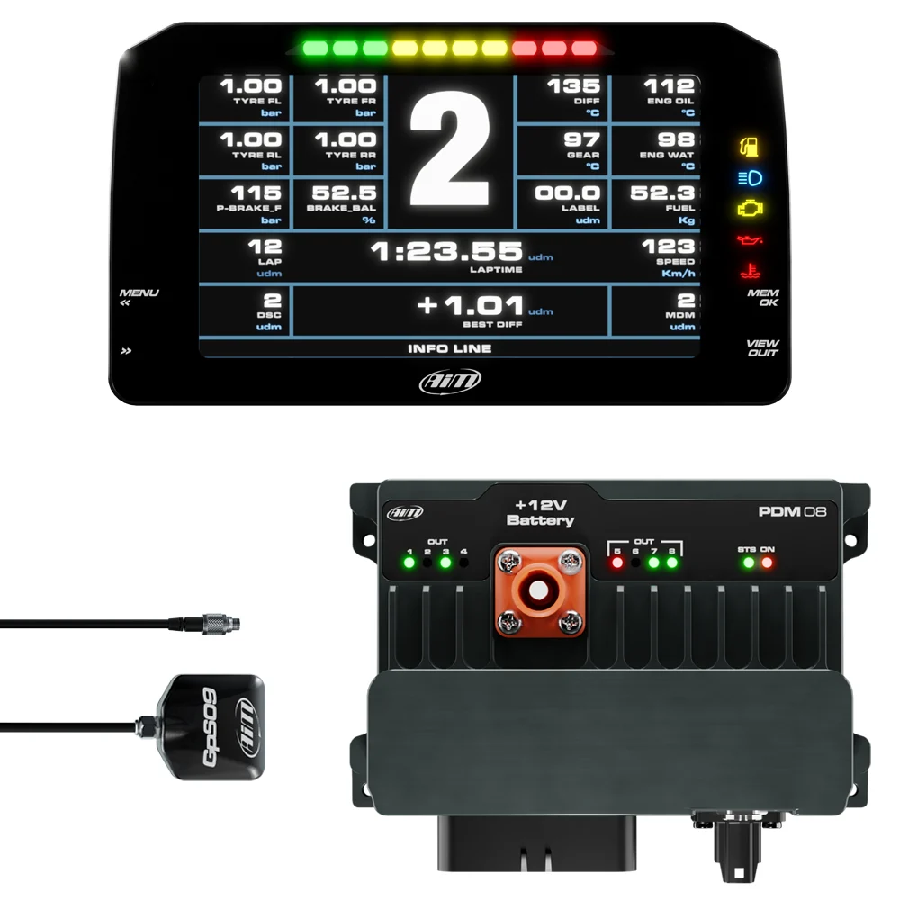 AiM Sports PDM08 with 6" Road / Street Icons GPS Logger Kit