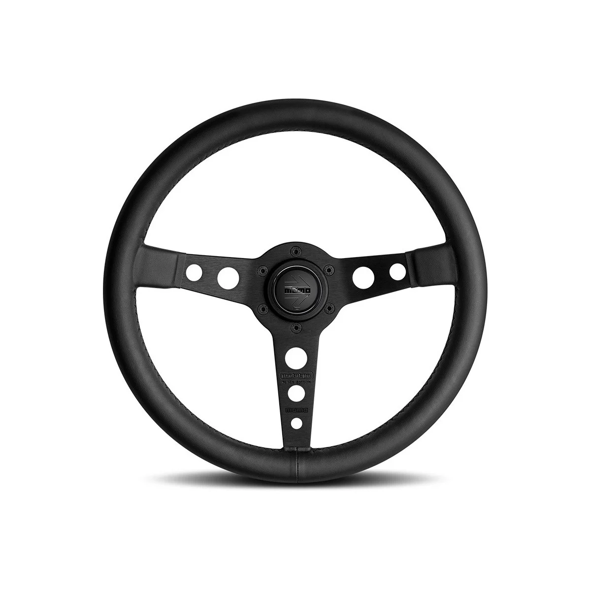 Momo - Prototipo Black Edition 350mm Round Black Leather Grip Shape Street Steering Wheels in Black Anodized Finish