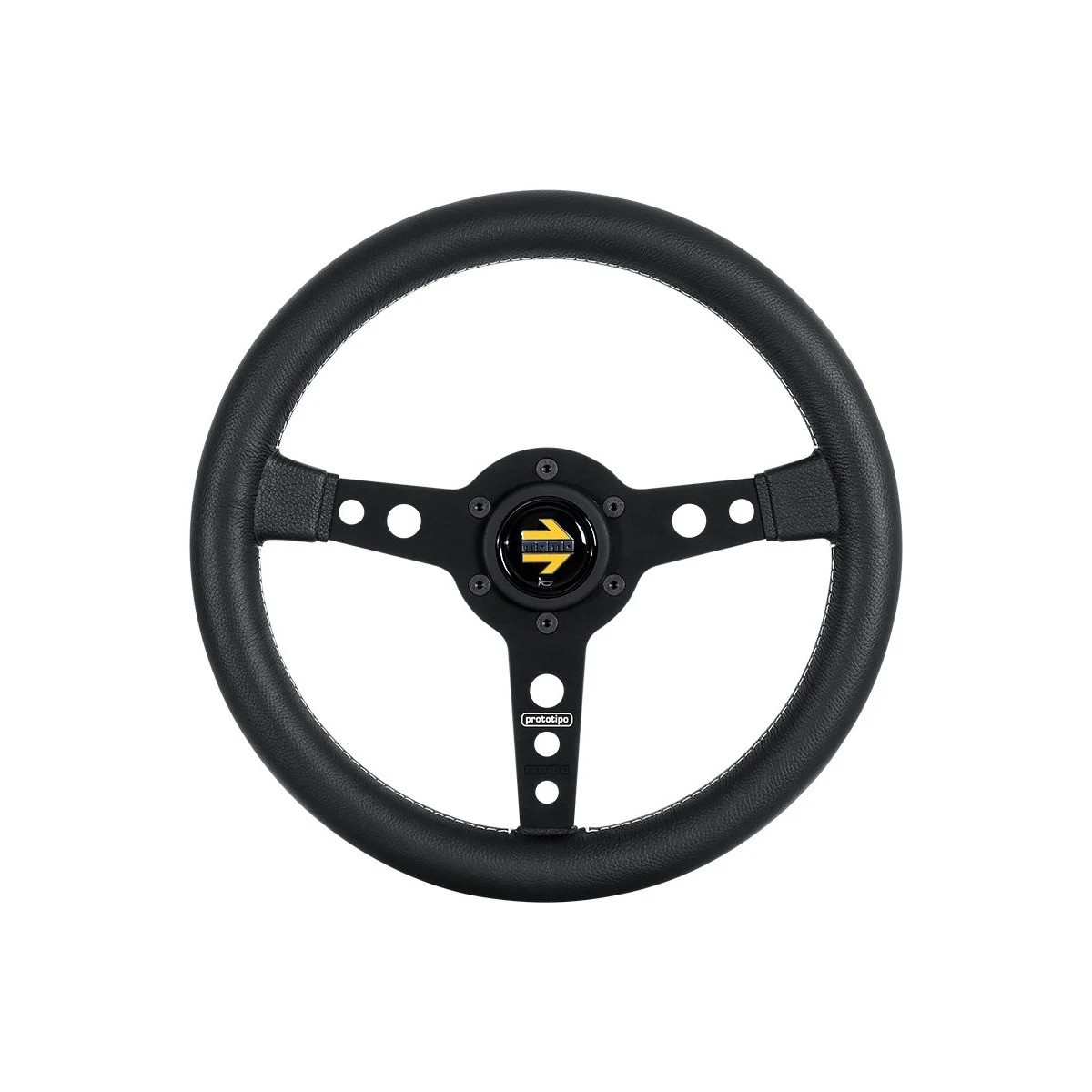Momo - Prototipo 320mm Round Black Leather Grip Shape Street Steering Wheels in Black Anodized/Aluminum Finish