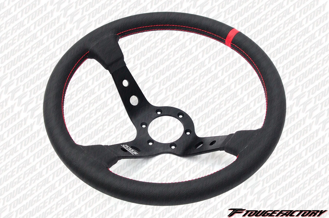 OMP Corsica 350mm Steering Wheel: Black Leather + Deep Black Spoke with Red Stitching