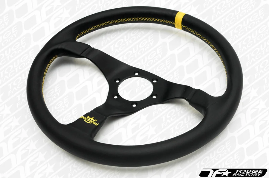 Personal Trophy Steering Wheel 350mm Leather Steering Wheel - Yellow Stitch