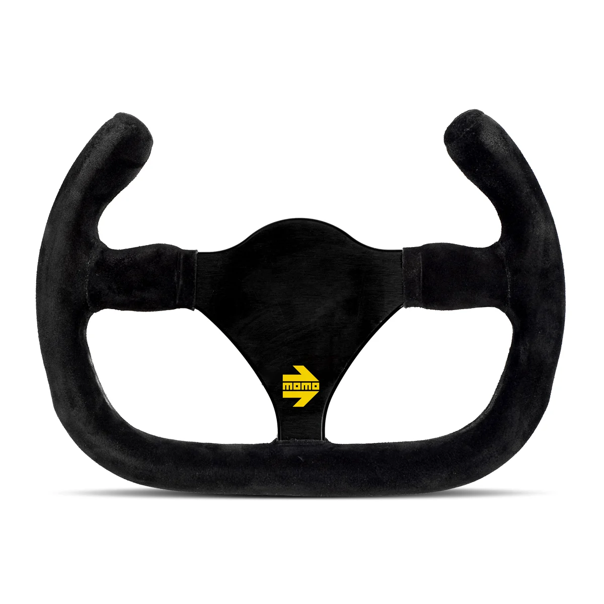 Momo - MOD. 27/C, 270mm Flat Bottom & Cut Top Black Suede Grip Shape Racing Steering Wheels in Black Anodized Finish