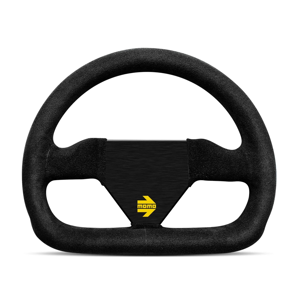 Momo - MOD. 12, 250mm Flat Bottom Black Suede Grip Shape Racing Steering Wheels in Black Anodized Finish