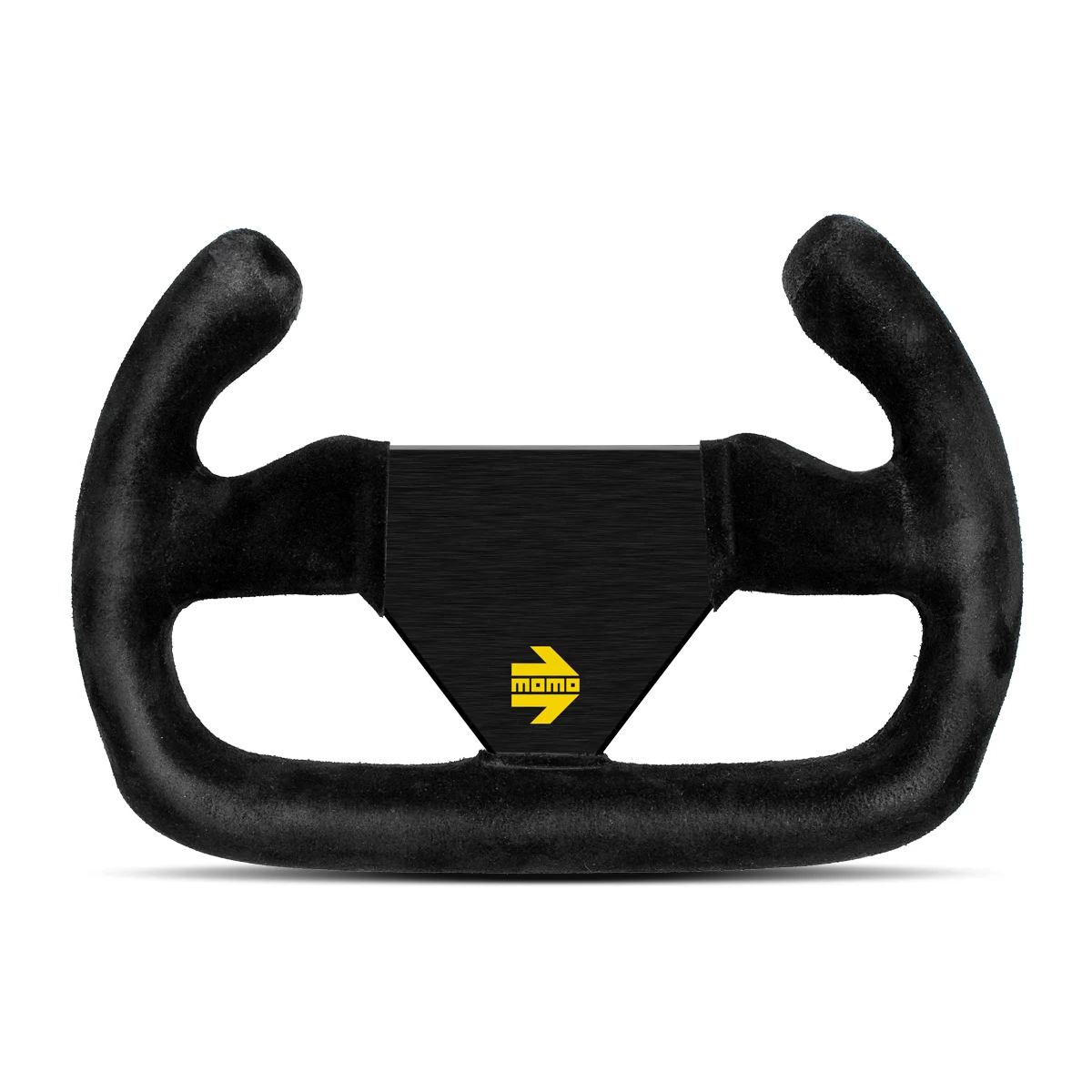 Momo - MOD. 12/C, 250mm Flat Bottom & Top Cut Black Suede Grip Shape Racing Steering Wheels in Black Anodized Finish