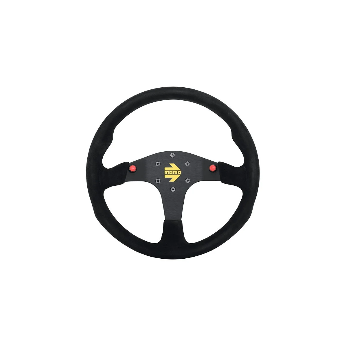 Momo - Mod. 80, 350mm Round Black Suede/Leather Grip Shape Racing Steering Wheels in Black Anodized Finish