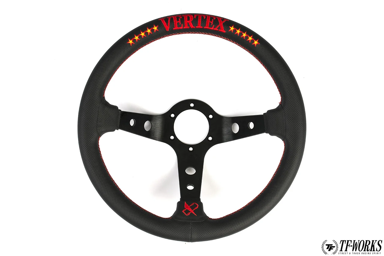 Vertex 10 Star 330mm Steering Wheel Black Leather w/ Red Stitch
