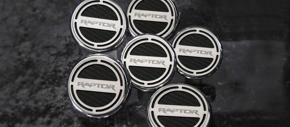 Engine Cap Covers with Raptor Logo; Orange Carbon Fiber Inlay (10-14 F-150 Raptor)