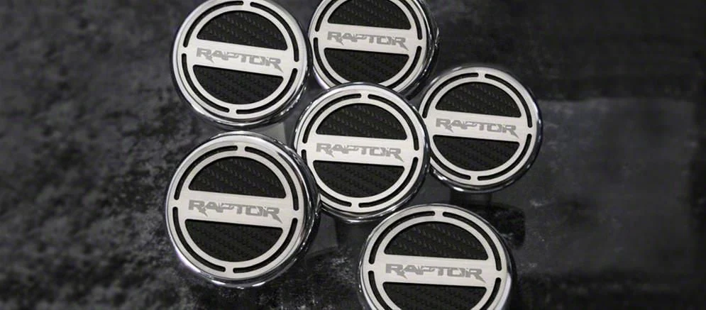 Engine Cap Covers with Raptor Logo; Solid Ford Blue Inlay (10-14 F-150 Raptor)