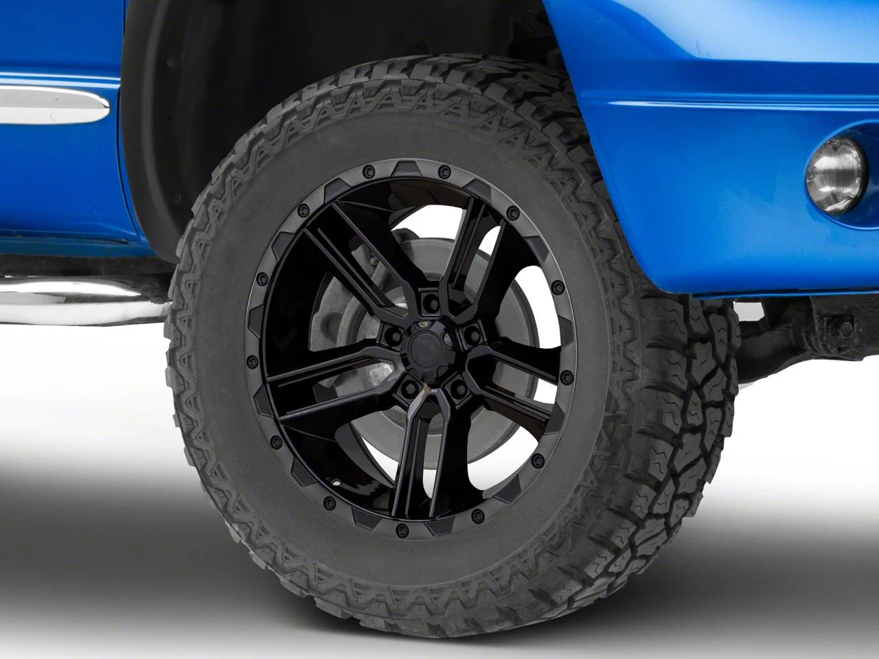 American Outlaw Wheels Railcar Gloss Black with Machined Edge 5-Lug Wheel; 20x9; -10mm Offset (02-08 RAM 1500, Excluding Mega Cab)