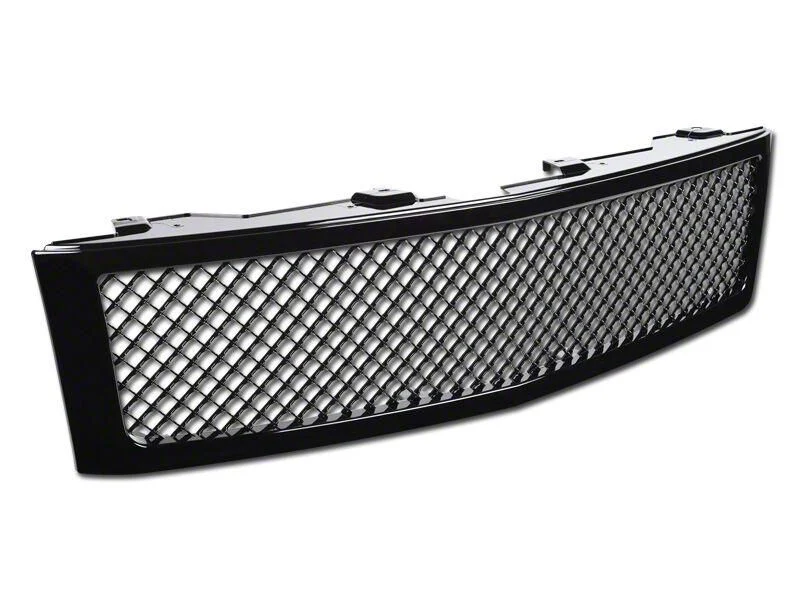 Mesh Style Upper Replacement Grille; Gloss Black (07-13 Silverado 1500)
