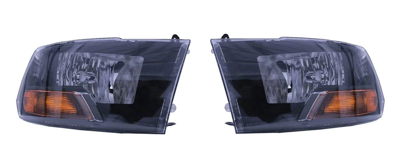 Raxiom Axial Series Euro Style Headlights with Single Bulb; Black Housing; Clear Lens (10-18 RAM 3500 w/ Factory Halogen Non-Projector Headlights)