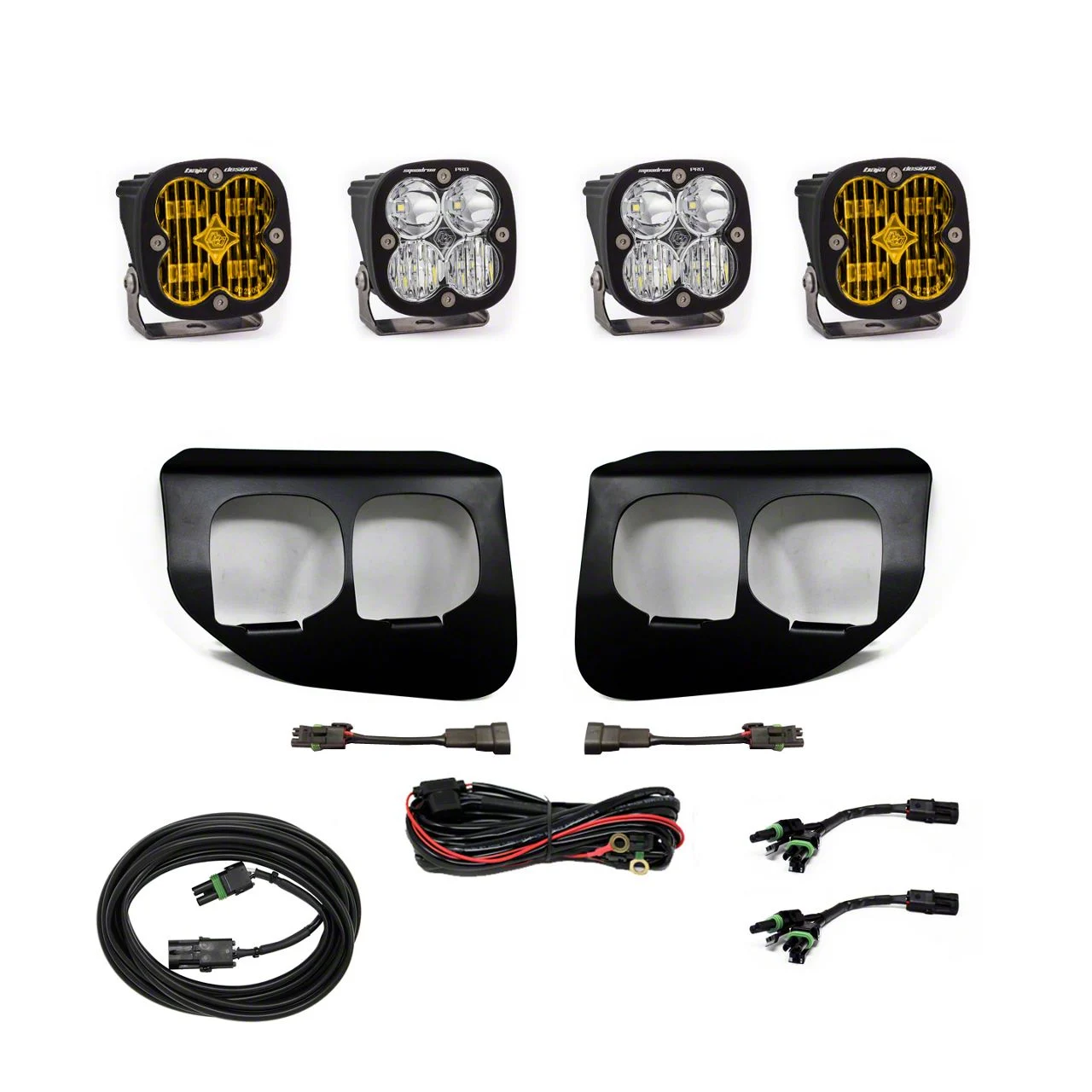 Baja Designs Squadron SAE/Pro Dual LED Fog Light Pocket Kit; Amber and Clear (20-22 F-350 Super Duty)