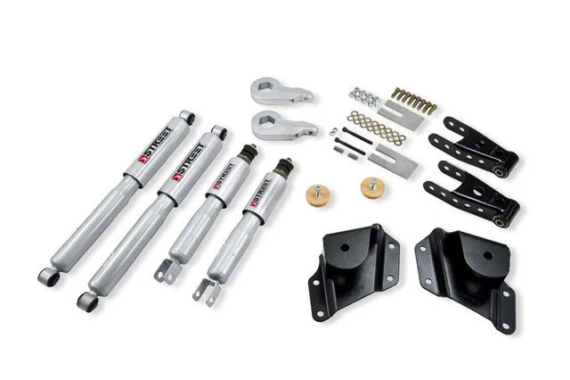 Belltech Lowering Kit with Street Performance Shocks; 1 to 2-Inch Front / 4-Inch Rear (05-06 2WD Sierra 1500 Regular Cab w/ Front Torsion Bar Suspension)