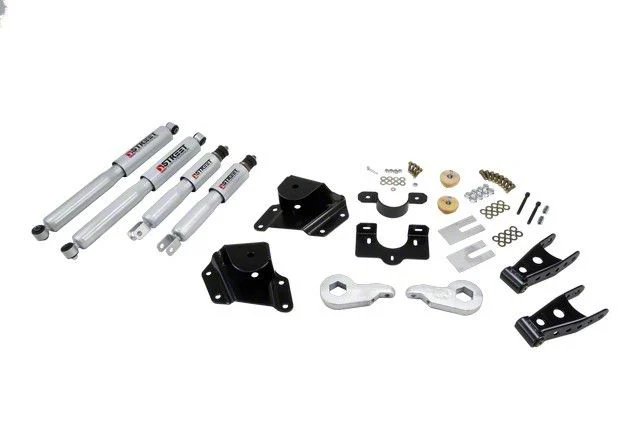 Belltech Lowering Kit with Street Performance Shocks; 1 to 2-Inch Front / 4-Inch Rear (05-06 2WD Silverado 1500 Extended Cab w/ Front Torsion Bar Suspension)