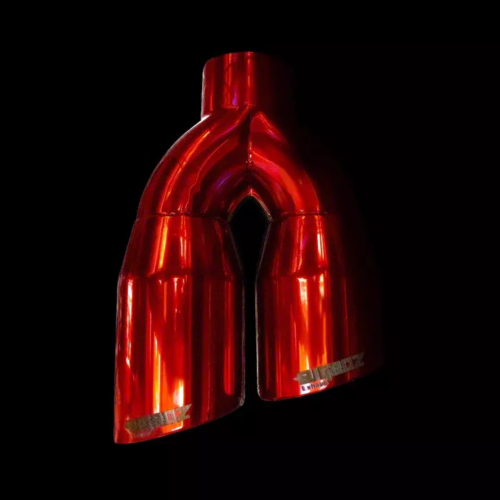 Bigboz Exhaust Universal Double Wall Lightning Style Exhaust Tip; 4-Inch; Candy Red (Fits 3-Inch Tailpipe)