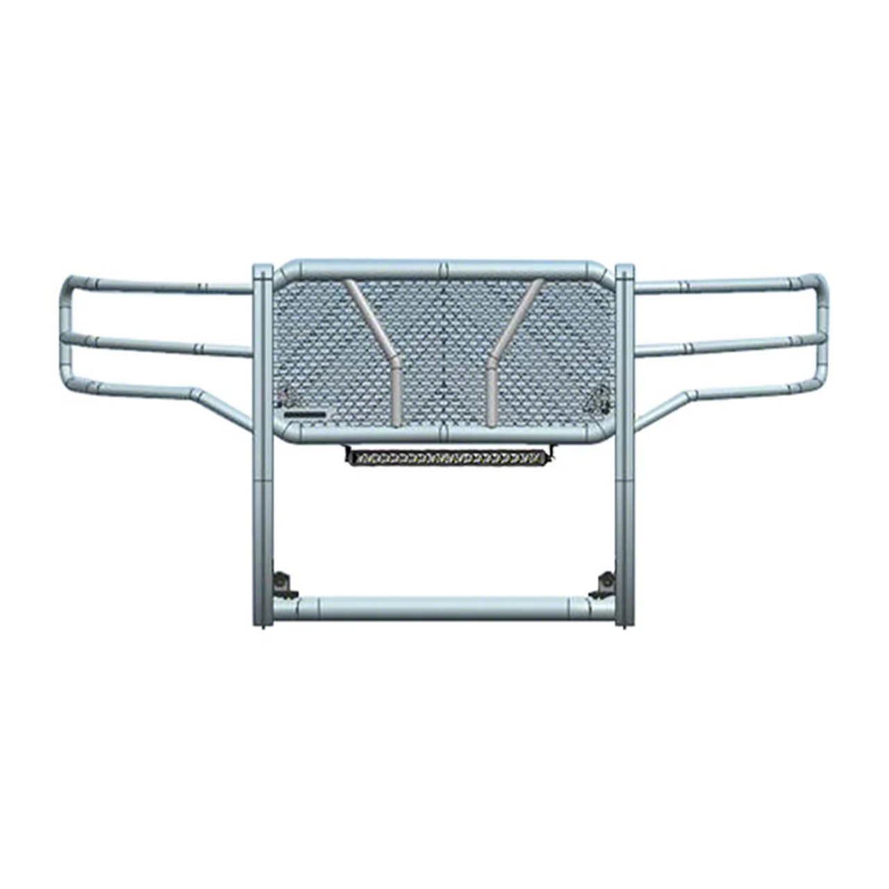 Rugged Grille Guard; Black Steel Modular; With 20-Inch Single Row LED Light Bar (15-19 Sierra 2500 HD)