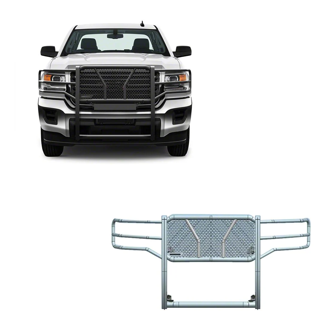 Rugged Grille Guard; Black Steel Modular; Solid Frame-Mounted Bolt-On and No Drill Installation (15-19 Sierra 2500 HD)