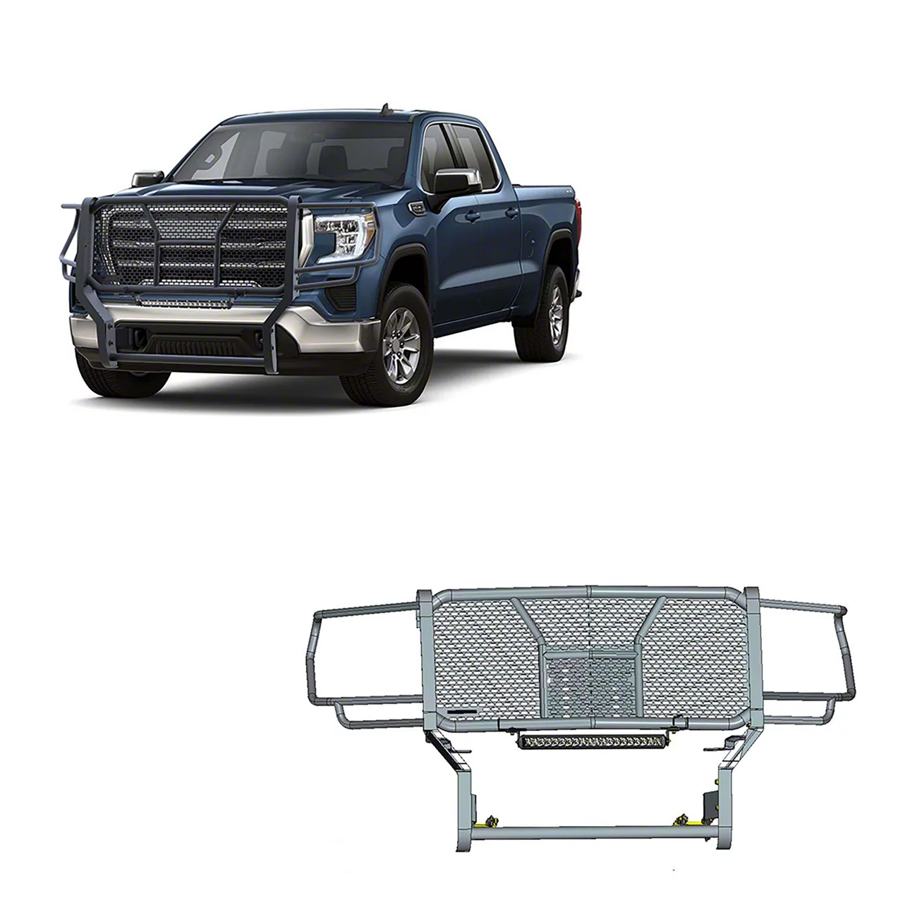 Rugged Heavy Duty Grille Guard with 20-Inch LED Light Bar; Black (20-26 Sierra 2500 HD)