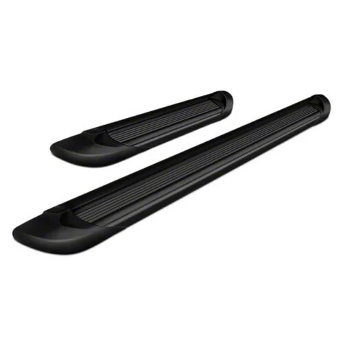 Running Boards; Black Aluminum Rocker Panel Mount; 6-Inch Stripe Step Pad (19-26 Silverado 1500 Crew Cab)