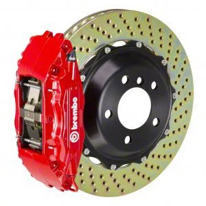 Brembo GT Series 4-Piston Front Big Brake Kit with 14-Inch 2-Piece Cross Drilled Rotors; Red Calipers (00-03 2WD F-150)