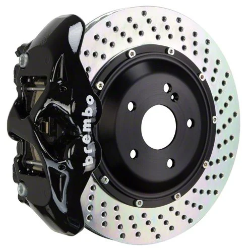 Brembo GT Series 4-Piston Rear Big Brake Kit with 15-Inch 2-Piece Cross Drilled Rotors; Black Calipers (15-17 F-150, Excluding Raptor)
