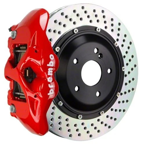 Brembo GT Series 4-Piston Rear Big Brake Kit with 15-Inch 2-Piece Cross Drilled Rotors; Red Calipers (15-17 F-150, Excluding Raptor)
