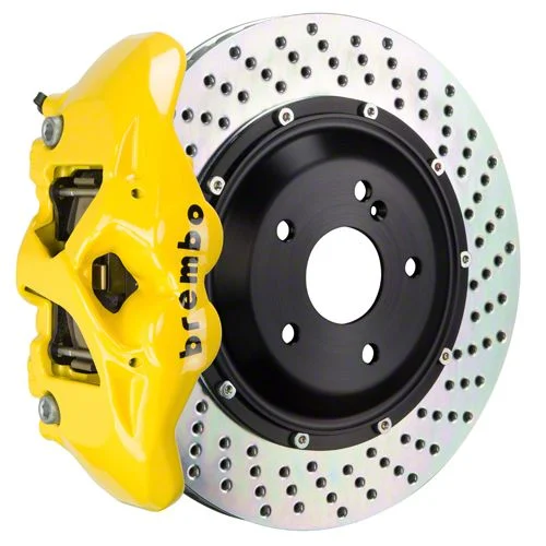 Brembo GT Series 4-Piston Rear Big Brake Kit with 15-Inch 2-Piece Cross Drilled Rotors; Yellow Calipers (15-17 F-150, Excluding Raptor)