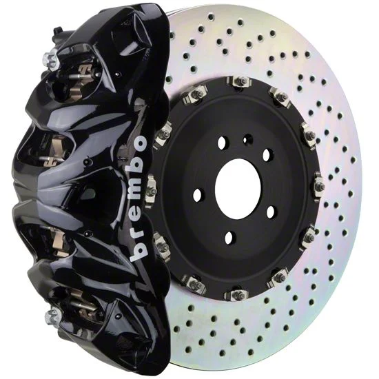 Brembo GT Series 8-Piston Front Big Brake Kit with 16.20-Inch 2-Piece Cross Drilled Rotors; Black Calipers (15-20 F-150, Excluding Raptor)