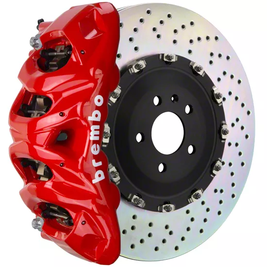 Brembo GT Series 8-Piston Front Big Brake Kit with 16.20-Inch 2-Piece Cross Drilled Rotors; Red Calipers (15-20 F-150, Excluding Raptor)