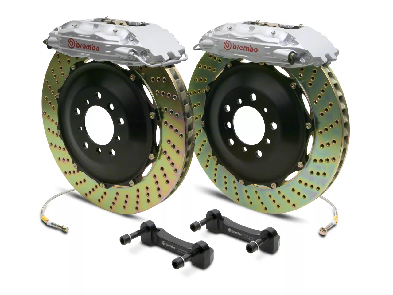 Brembo GT Series 4-Piston Rear Big Brake Kit with 2-Piece Cross Drilled Rotors; Silver Calipers (07-13 Silverado 1500)