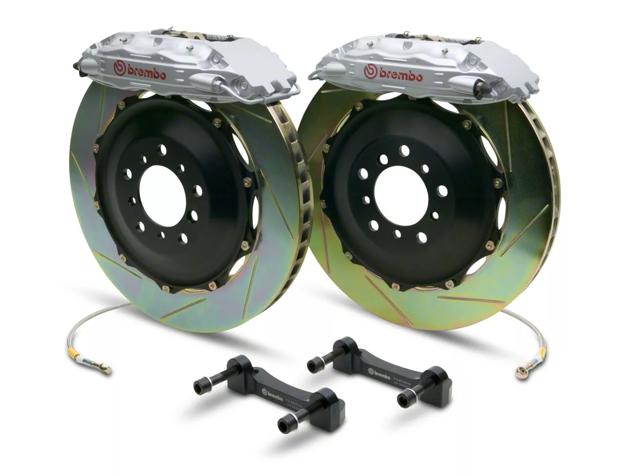 Brembo GT Series 4-Piston Rear Big Brake Kit with 2-Piece Slotted Rotors; Silver Calipers (07-13 Sierra 1500)