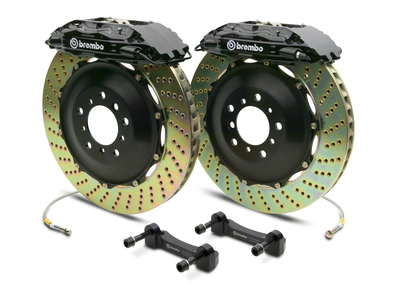 Brembo GT Series 4-Piston Rear Big Brake Kit with 2-Piece Cross Drilled Rotors; Black Calipers (14-18 Silverado 1500)