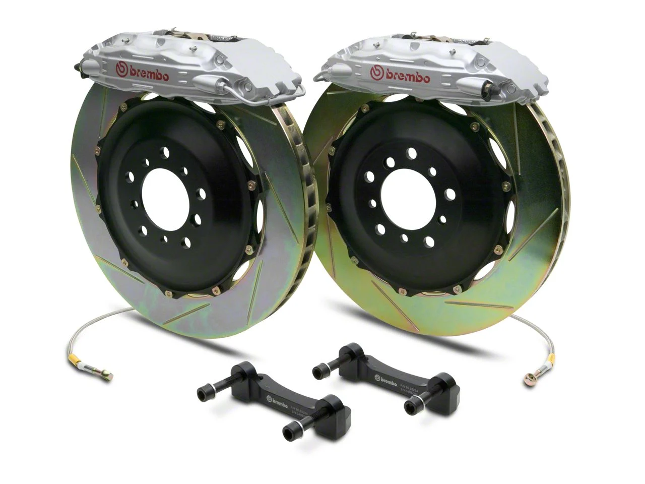 Brembo GT Series 4-Piston Rear Big Brake Kit with 2-Piece Slotted Rotors; Silver Calipers (07-13 Silverado 1500)