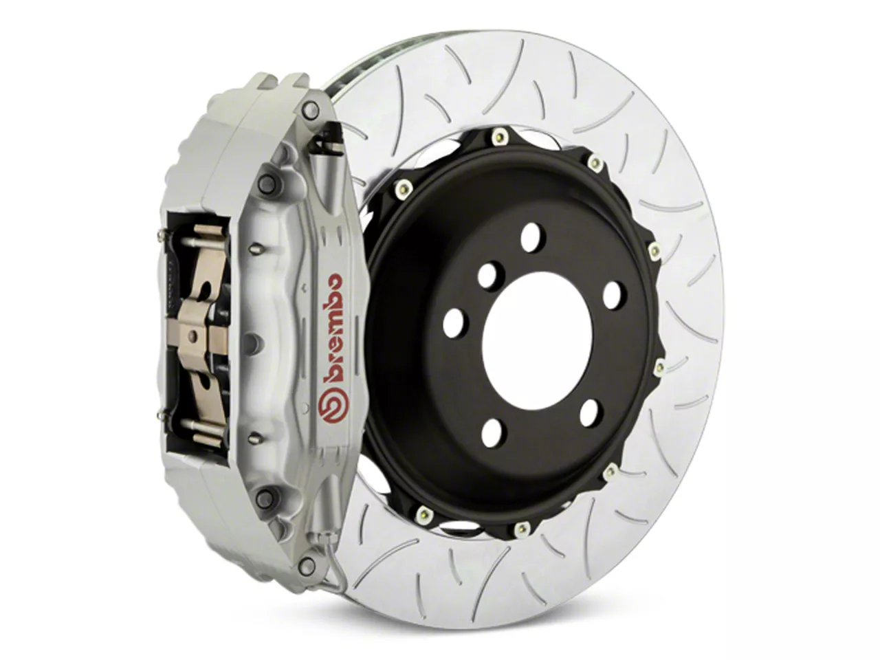 Brembo GT Series 4-Piston Rear Big Brake Kit with Type 3 Slotted Rotors; Silver Calipers (07-13 Silverado 1500)