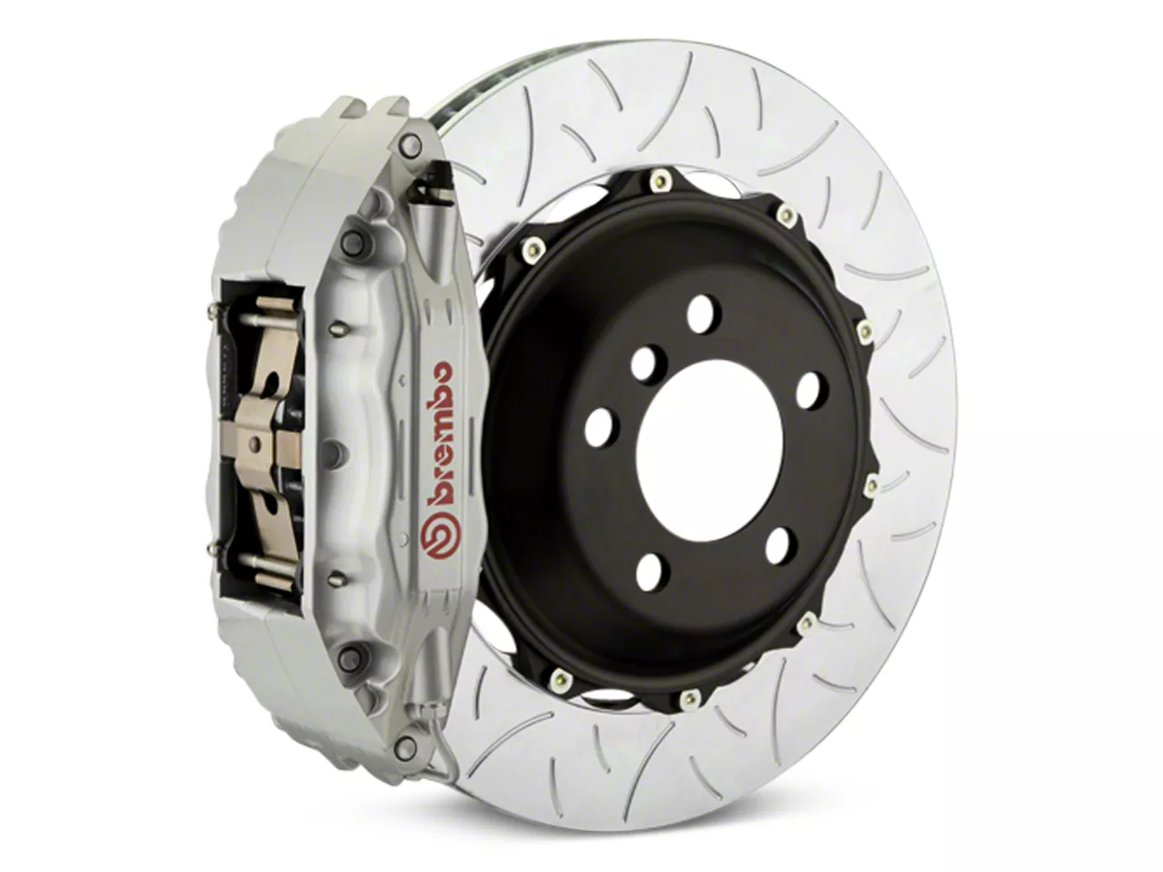 Brembo GT Series 4-Piston Rear Big Brake Kit with Type 3 Slotted Rotors; Silver Calipers (14-18 Silverado 1500)