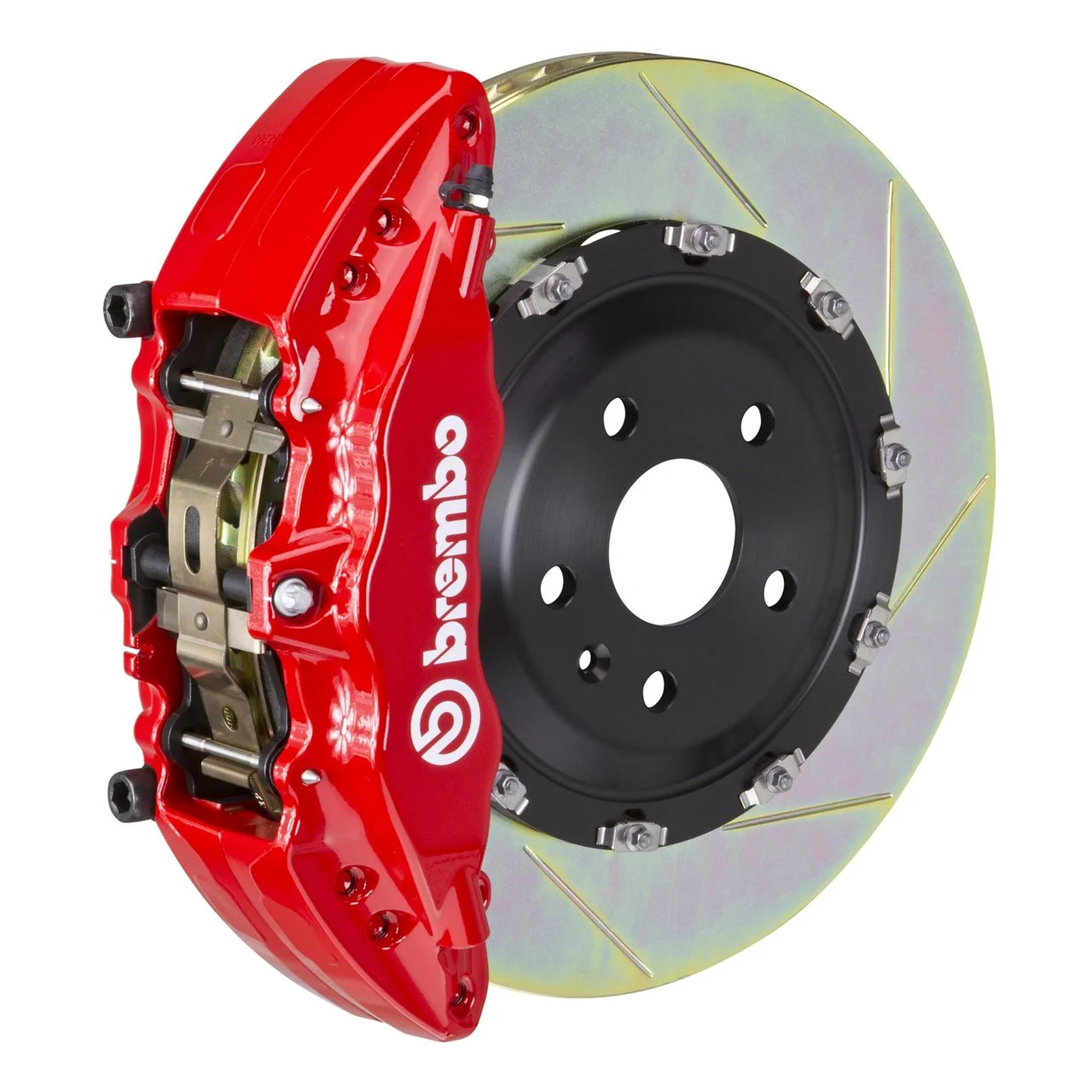 Brembo GT Series 6-Piston Front Big Brake Kit with 2-Piece Slotted Rotors; Red Calipers (00-06 Sierra 1500)