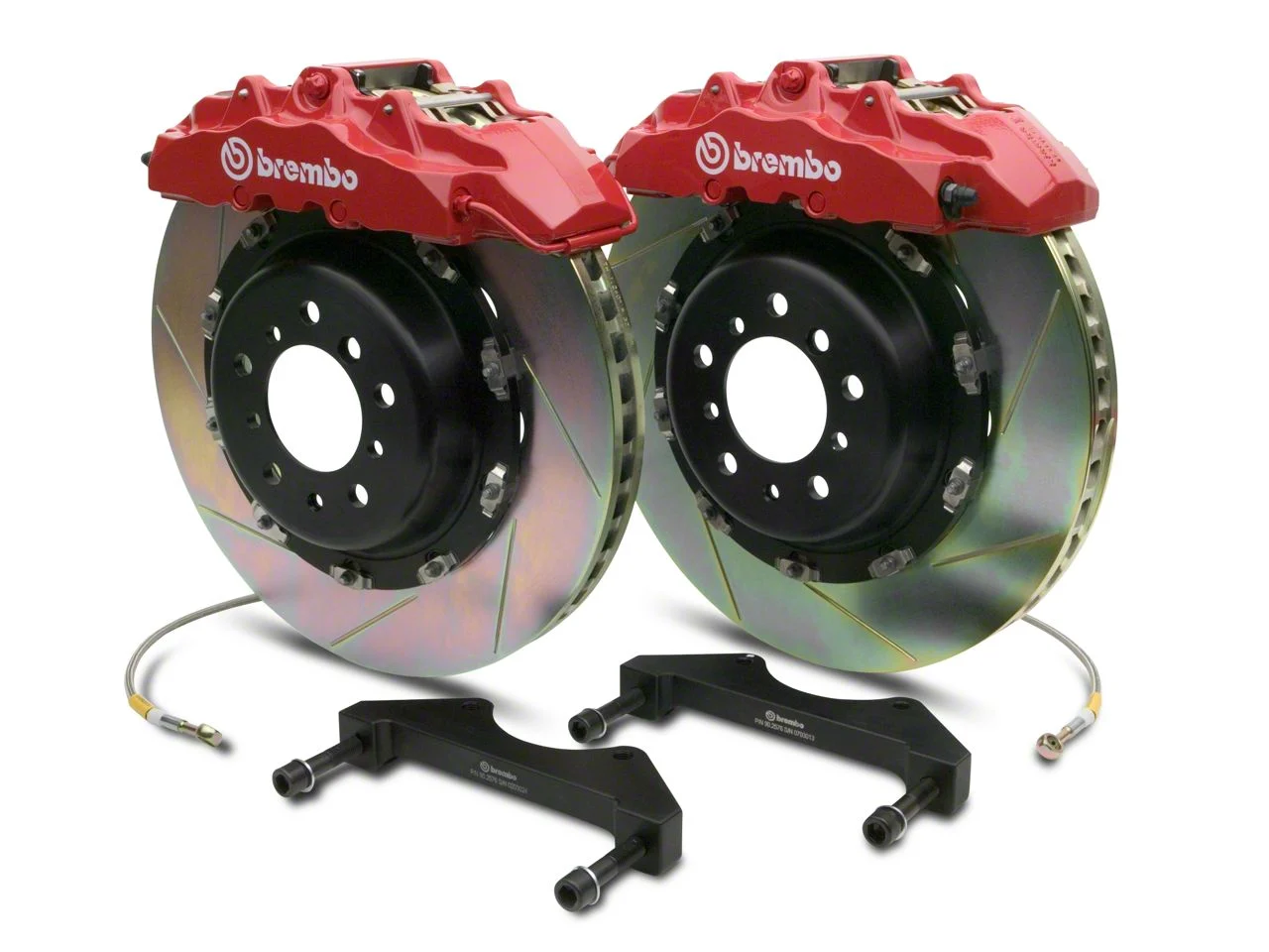 Brembo GT Series 8-Piston Front Big Brake Kit with 2-Piece Slotted Rotors; Red Calipers (00-06 Sierra 1500)