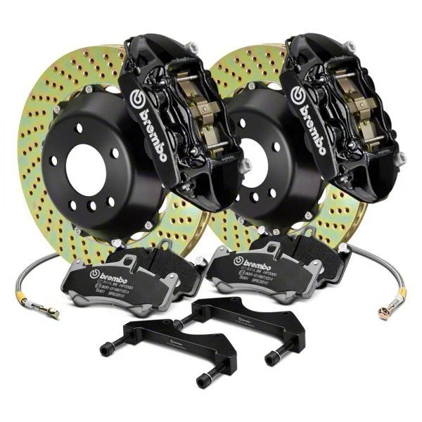 Brembo GT Series 4-Piston Rear Big Brake Kit with 2-Piece Cross Drilled Rotors; Black Calipers (00-06 Silverado 1500)