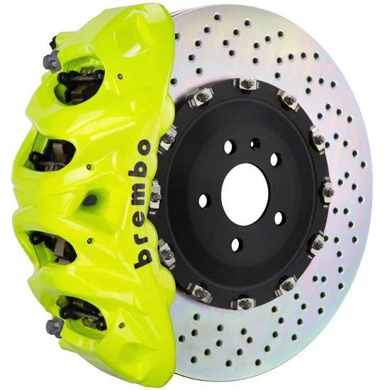 Brembo GT Series 8-Piston Front Big Brake Kit with 16.20-Inch 2-Piece Cross Drilled Rotors; Fluorescent Yellow Calipers (07-18 Silverado 1500)