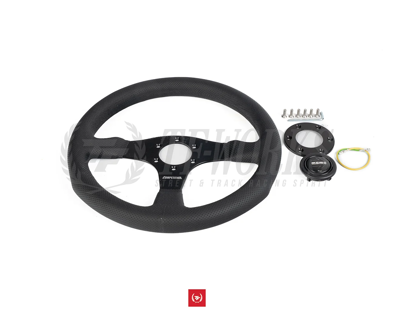 Momo - Competition 350mm Round Black Air-Leather Grip Shape Street Steering Wheels in Black Anodized Finish