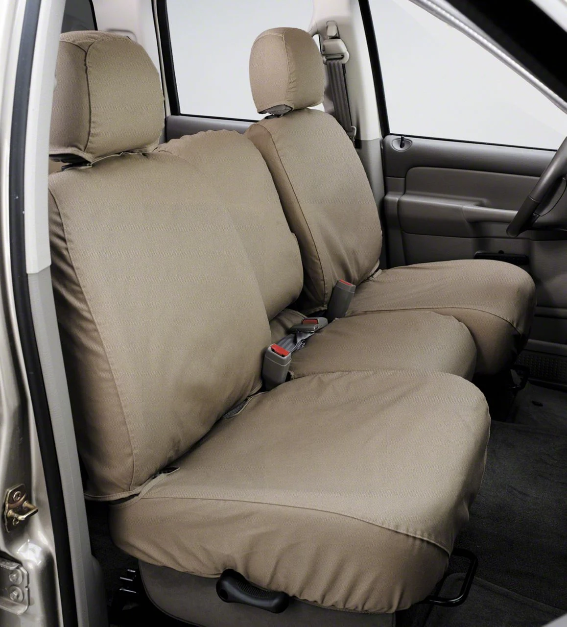 Covercraft Seat Saver Polycotton Custom Front Row Seat Covers; Taupe (02-03 RAM 1500 w/ Bench Seat)