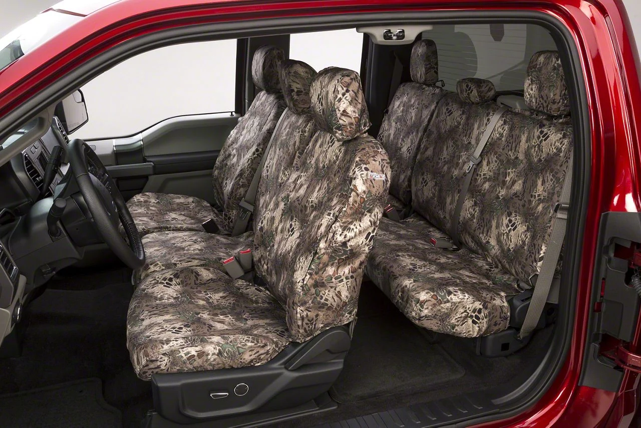 Covercraft Seat Saver Prym1 Custom Front Row Seat Covers; Multi-Purpose Camo (19-24 Silverado 1500 w/ Bench Seat & Fold-Down Console w/o Lid & Under Center Seat Storage)