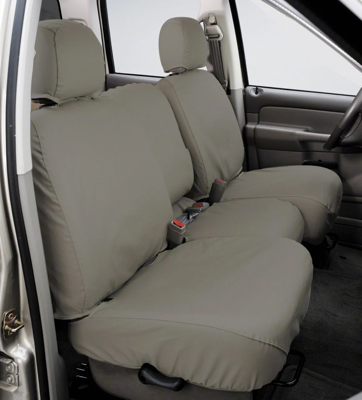 Covercraft Seat Saver Polycotton Custom Front Row Seat Covers; Misty Gray (07-14 Silverado 2500 HD w/ Bench Seat & Fold-Down Center Console & Center Seat Storage)