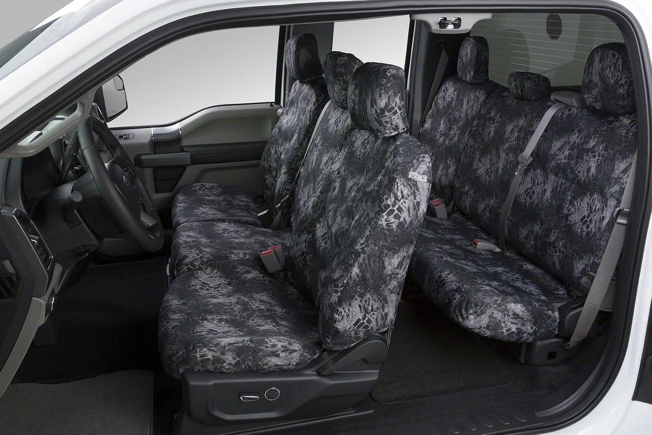 Covercraft Seat Saver Prym1 Custom Front Row Seat Covers; Blackout Camo (20-26 Silverado 2500 HD w/ Bench Seat & Fold-Down Console w/o Lid & Under Center Seat Storage)