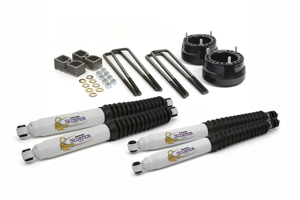 Daystar Suspension Lift Kit; Combo Kit; Black; 2-Inch Lift; Includes Front Coil Spring Spacers, 2-Inch Rear Blocks, U-bolts, Front And Rear Scorpion Shocks (03-13 4WD RAM 2500)