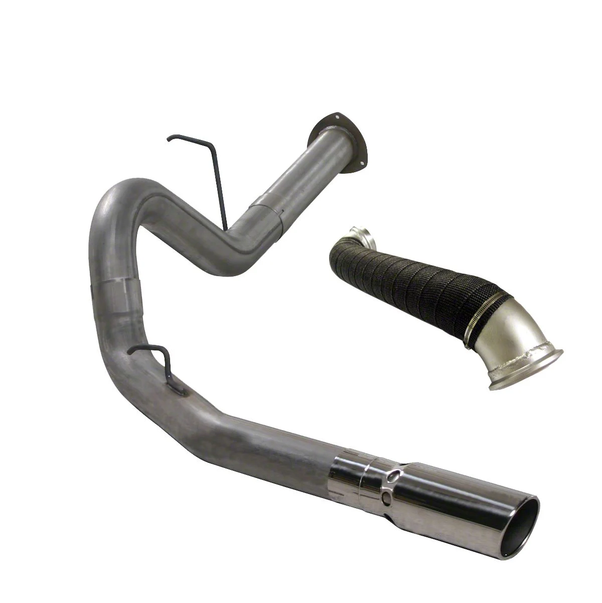 4-Inch Aluminized Steel DPF-Back Single Exhaust System with Polished Tip and Turbo Direct Pipe; Side Exit (07-10 6.6L Duramax Sierra 2500 HD)