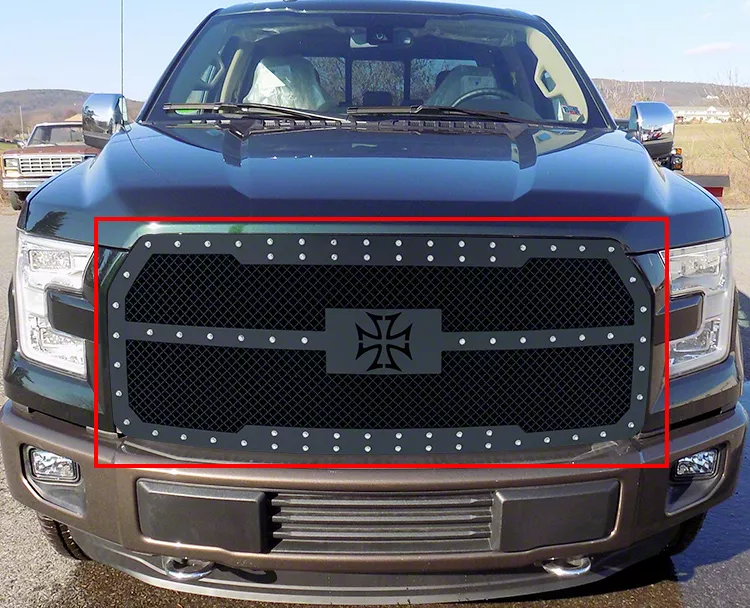 Carbon Steel Rivet Upper Replacement Grille; Black (15-17 F-150, Excluding Raptor)