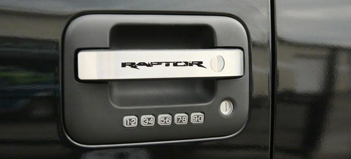 Door Handle Pull Plates with Raptor Logo; Brushed (10-14 F-150 SuperCrew)